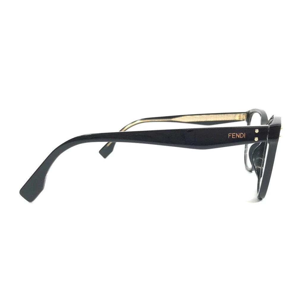 Fendi Eyeglasses Frames FE50006I 001 Shiny Black Gold Cat Eye Full Rim 53-17-140